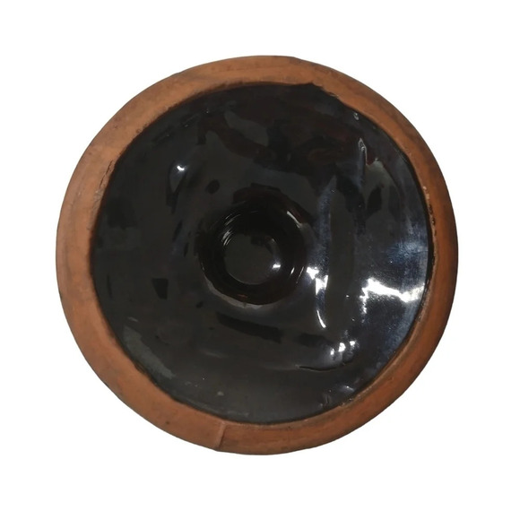 Vintage Glazed Soup Pot/Witch  Cauldron With Lid Handles Black Brown Green - Picture 7 of 8